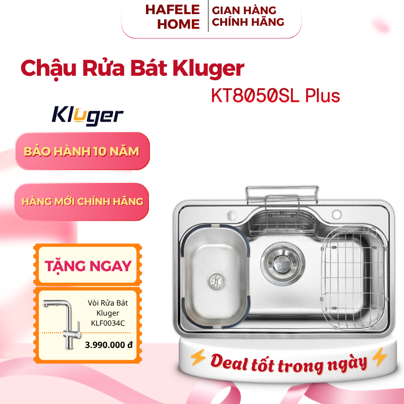 Chậu Rửa Bát 1 Hố Kluger KT8050SL Plus - Bề Mặt SUPER LINEN - Thiết Kế Hiện Đại - EEH