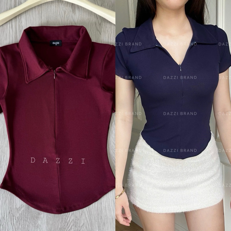 Áo thun nữ cổ bẻ phối dây kéo, áo polo nữ ôm dáng vải cotton mịn WPL010
