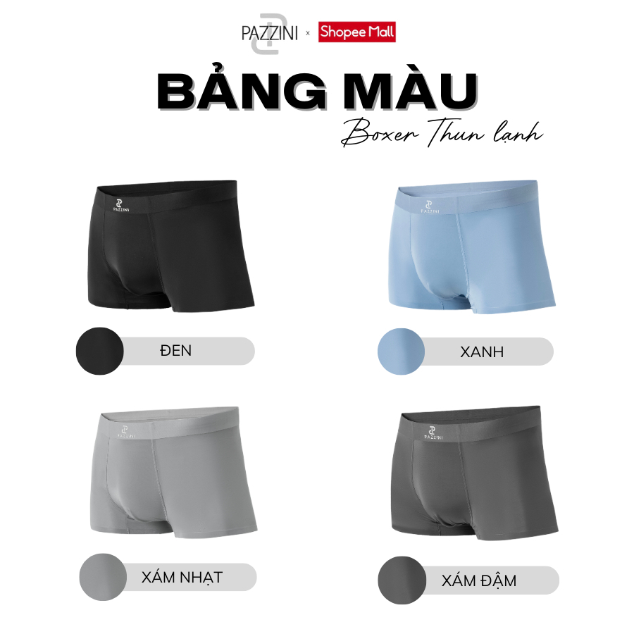 Deal live độc quyền Combo 3 quần lót nam boxer PAZZINI thun lạnh cao cấp, thấm hút kháng khuẩn BX006