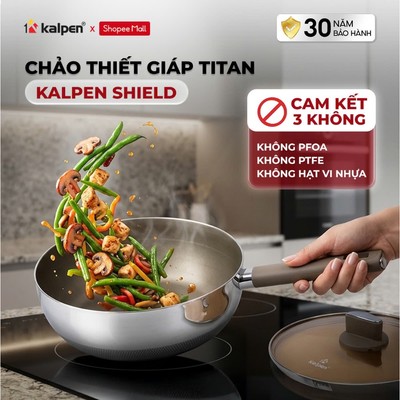 Chảo Thiết Giáp Titan chống dính Nano Kalpen Shield Inox 304 nguyên khối sâu lòng TS size 20-24-26-28cm