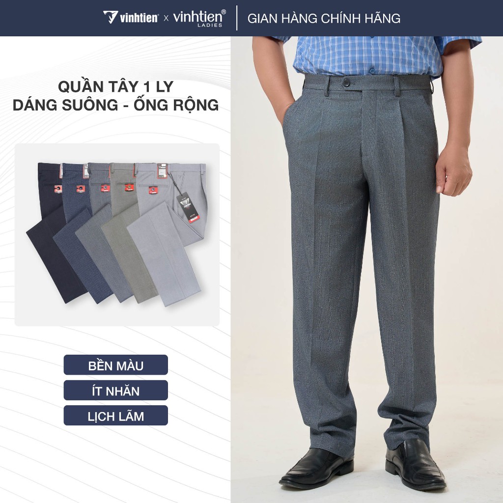 Quần Tây Nam Vĩnh Tiến Dáng Trung 1 Ly Classic 4512, Ống Suông Rộng, Co Giãn Nhẹ, Giữ Phom Chuẩn, Lị