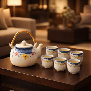 Bộ Ấm Trà Gốm Sứ Cao Cấp Dona Home Decor – Bộ Ấm Chén Trà Đạo Men Hỏa Biến, Vẽ Hoa Đào, Cá Chép Sang Trọng