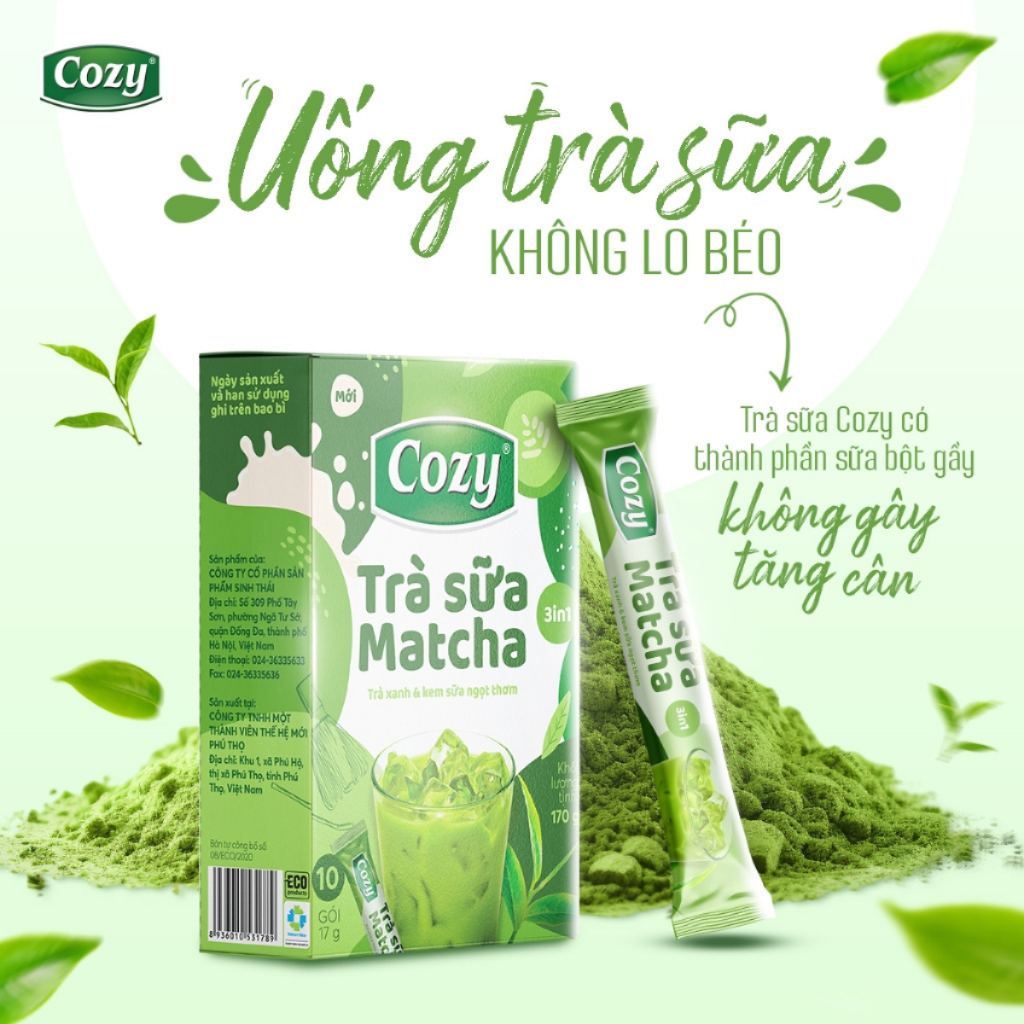 Trà Sữa Matcha Cozy Hoà Tan 3in1 (170gr x 10 gói) Hương Vị Thơm Ngon - Trà Sữa Hoà Tan Cozy Vị Match