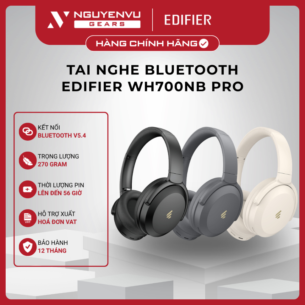 [Full VAT] Tai nghe Bluetooth Edifier WH700NB Pro - Chống ồn ANC - Pin 56H - BH 12 THÁNG