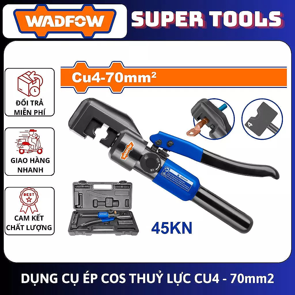 ĐỒ NGHỀ WADFOW Dụng cụ ép cos thủy lực 4-70mm2  Lực uốn: 45KN WHT1D70