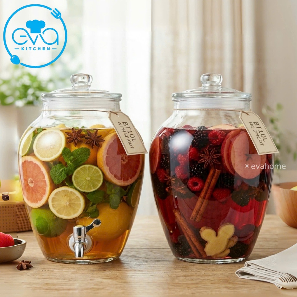 Bình thủy tinh ngâm rượu 10L dáng bí tròn BT217 có vòi và không vòi cao cấp