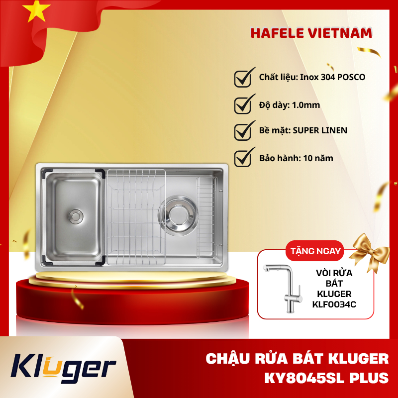 Chậu Rửa Bát Kluger KY8045SL Basic/ Plus - Inox 304 Bền Bỉ - Thiết Kế Phong Cách Nhật - FEM