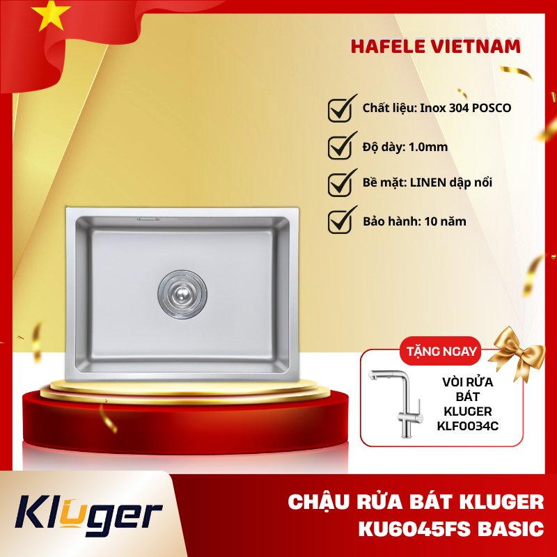 Chậu Rửa Bát Kluger KU6045FS Basic - Bề Mặt Hạt Linen Dập Nổi - Chống Bám Bẩn - PEM