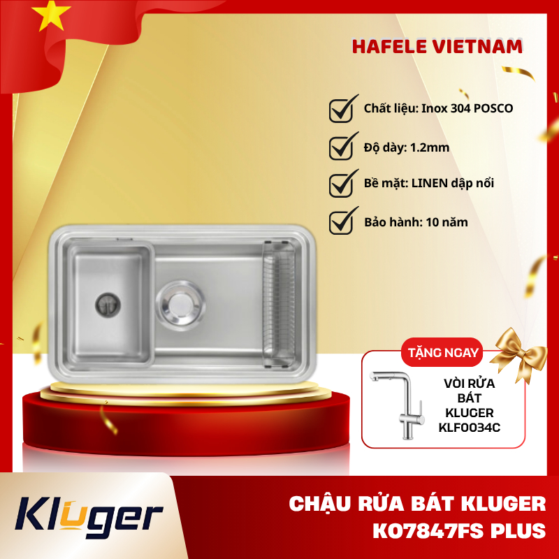 Chậu Rửa Bát Kluger KO7847FS Plus – Inox 304 Cao Cấp, Chống Trầy Xước – Chuẩn Châu Âu – FEM