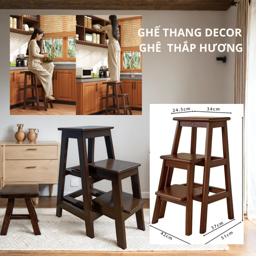 Ghế Thang Gấp Gọn,Ghế Thang Xếp,Ghế Đa Năng,Ghế Ban Thờ,Ghế Gỗ Tự Nhiên Xếp Gọn Đa Năng Tiết Kiệm Di