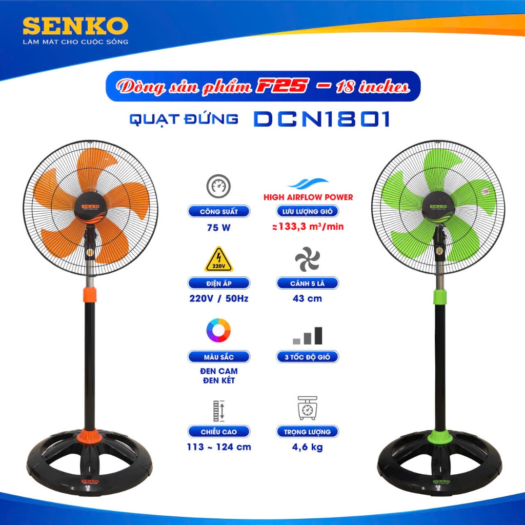 Quạt đứng công nghiệp Senko DCN1806 mã mới DCN1801