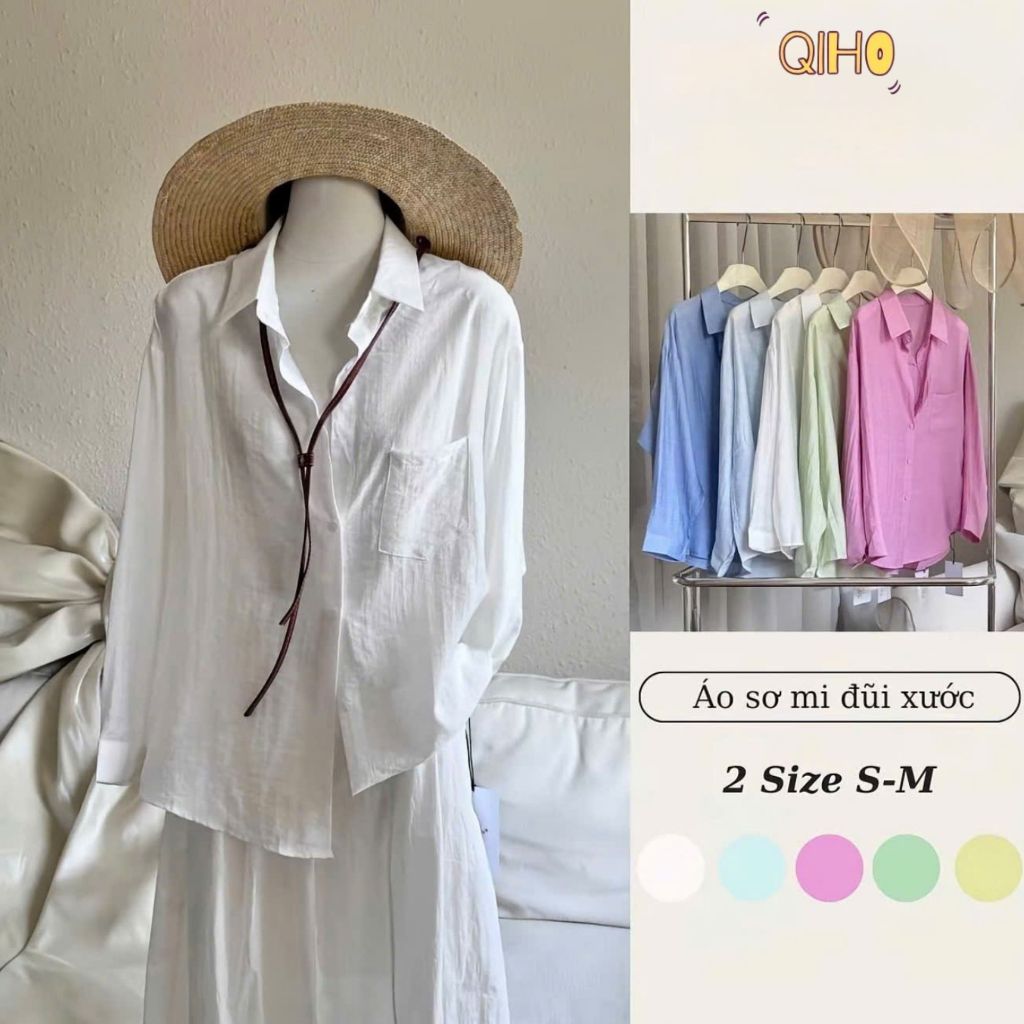 Áo sơ mi đũi tay dài nữ mềm mịn mát phong cách hàn quốc áo sơ mi nữ tay dài H07 Qiho store | BigBuy360 - bigbuy360.vn