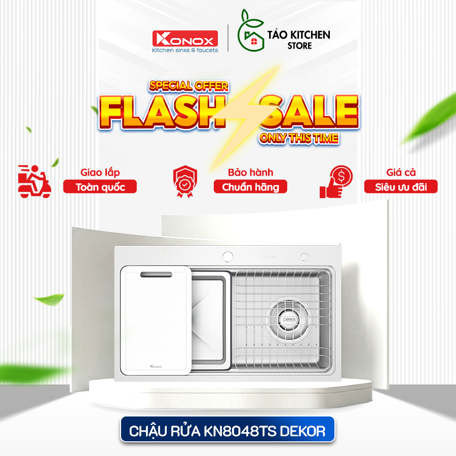 Chậu rửa bát 1 hố chống xước Konox Workstation Sink KN8048TS Dekor mới - CTV