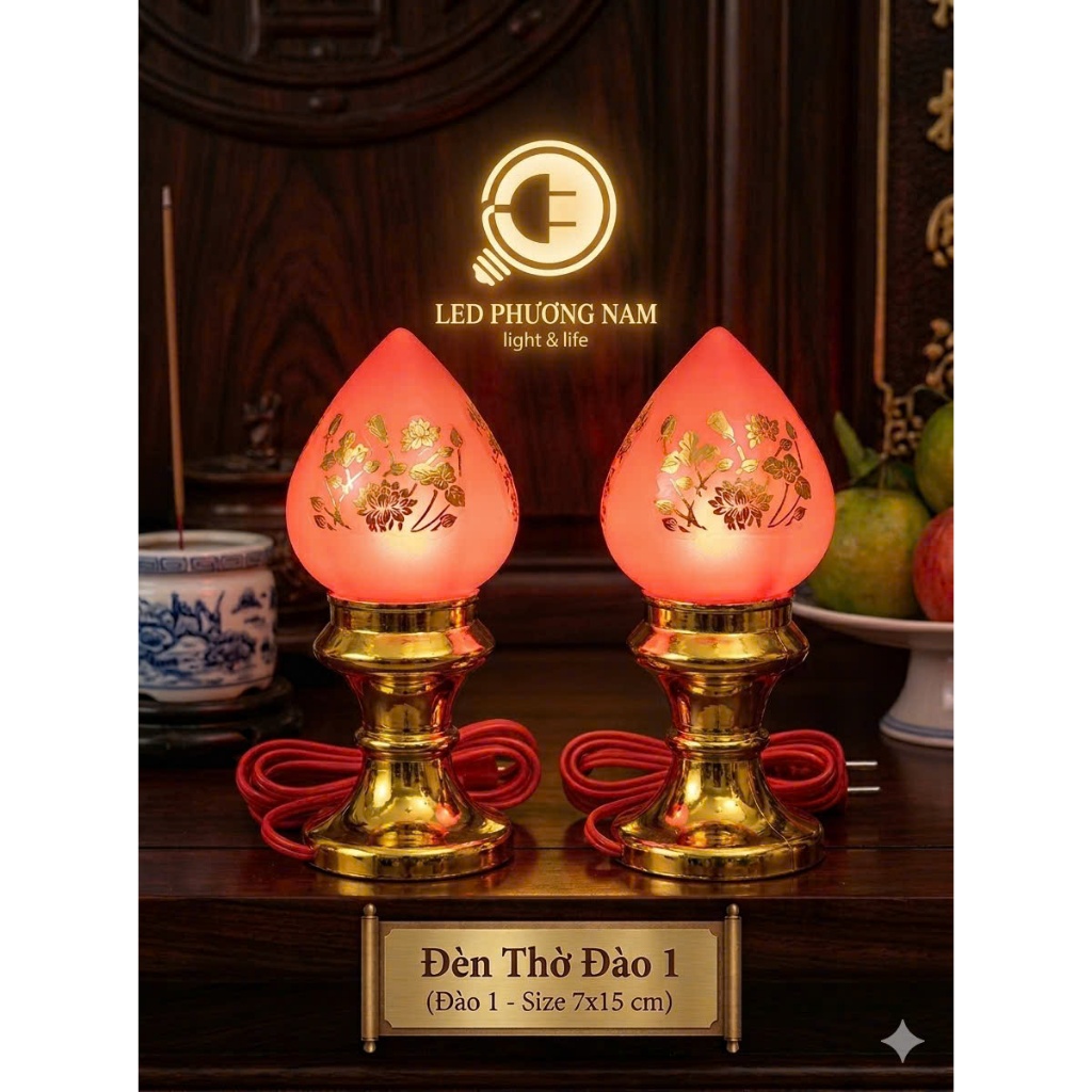 Đèn Thờ Trái Đào CANA (Tiểu Trung Đại) (Phú Quý) - Nhựa ABS - Dây Điện Dài 1m