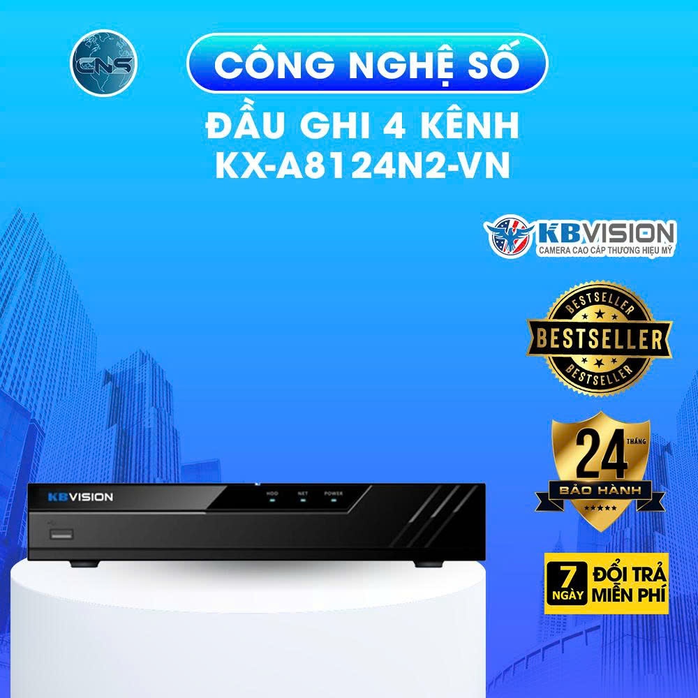 Đầu ghi IP 4 kênh KBVISION KX-A8124N2-VN | hỗ trợ camera đến 8MP | Bảo Hành Chính Hãng 2 Năm