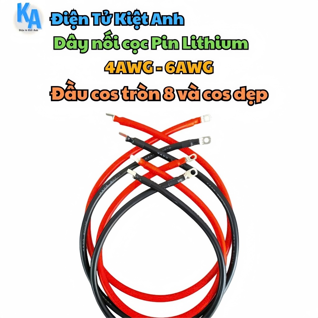 Dây nối cọc bình ắc quy pin Lithium chính hãng 6AWG cos tròn 8 và cos dẹp