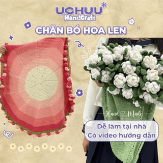 [Có Video Hướng Dẫn] Chăn Bó Hoa Len UCHUU HANDCRAFT Set Móc Len Làm Khăn Len Hoa Hồng Handmade