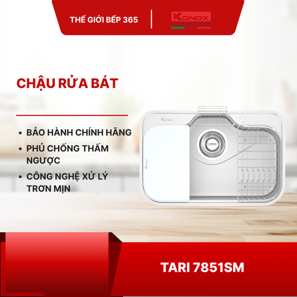 Chậu rửa bát Konox Tari 7851SM - Phong cách Nhật tinh giản, bề mặt mịn cao cấp, dễ vệ sinh