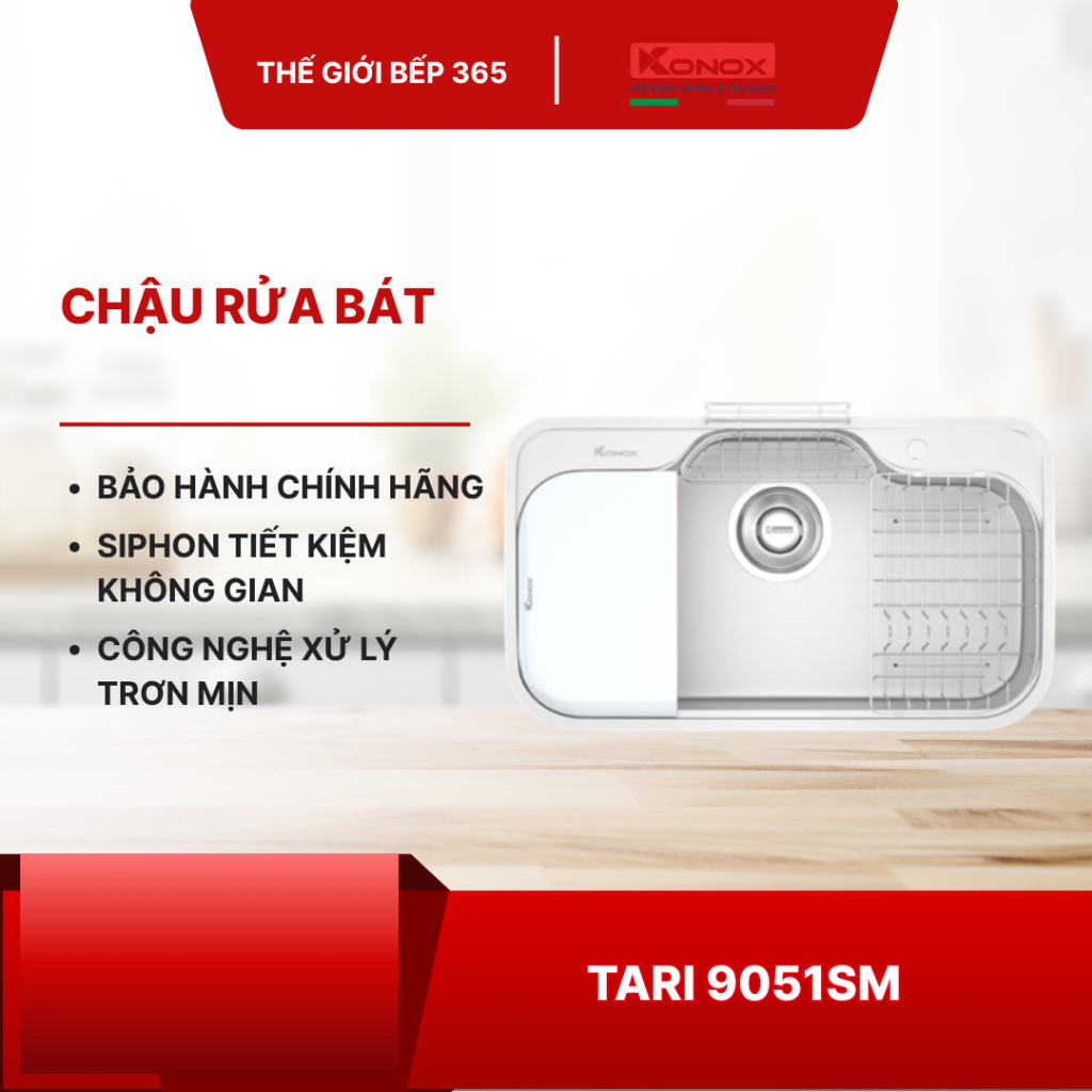 Chậu rửa bát Konox Tari 9051SM – Bề mặt mịn chống bám bẩn, thiết kế phong cách Nhật