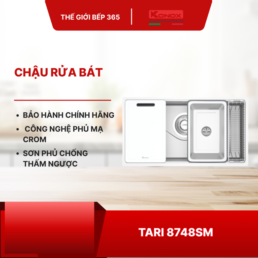 Chậu rửa bát Konox Tari 8748SM – Lựa chọn chậu rửa cao cấp cho bếp hiện đại