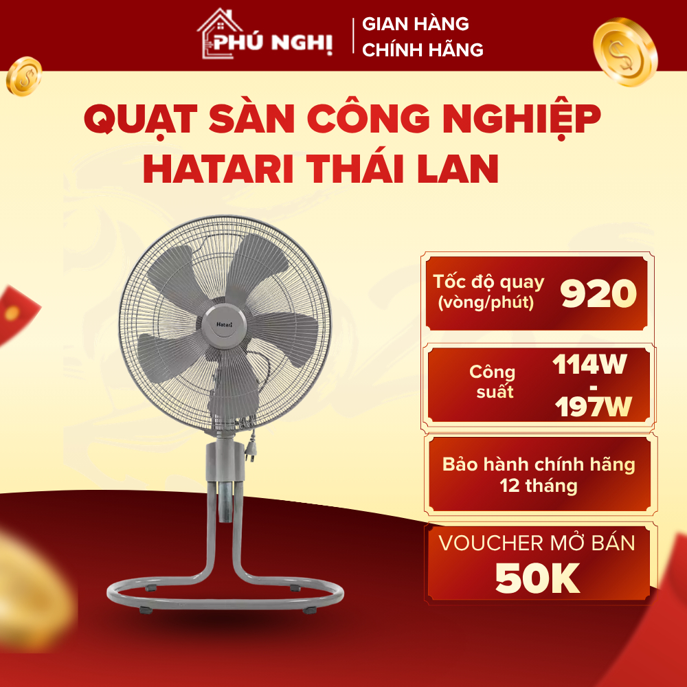 [MÃ 50K MỞ BÁN] Quạt Sàn Công Nghiệp Hatari IS18M1/ IS22M1 Thái Lan, Động Cơ Khoẻ, Bảo Hành Chính Hã