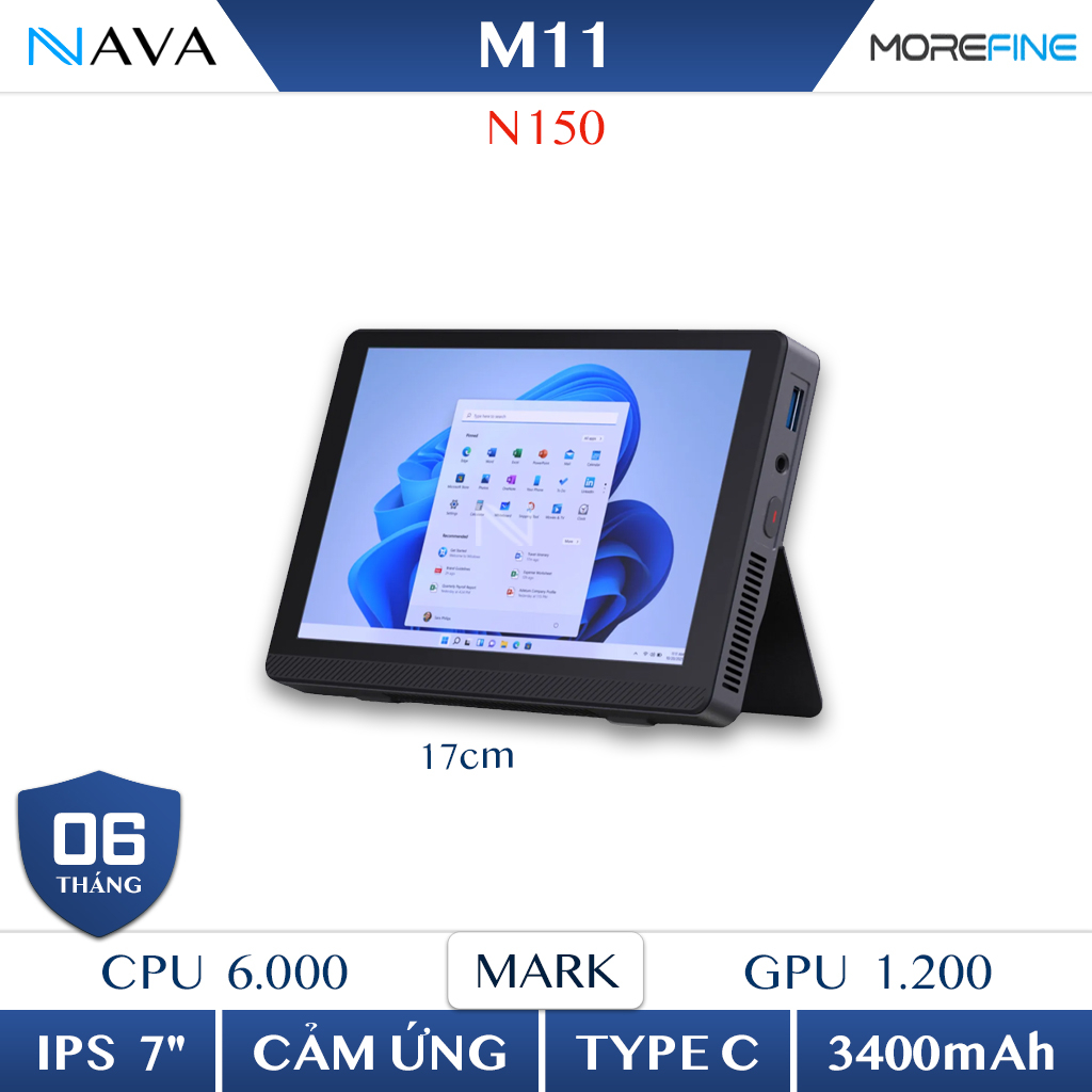 Mini PC All In One M11 N150, cấu hình RAM 16 - SSD 500, mà hình cảm ứng 7", DDR5, NVME, WiFi 6, HDMI