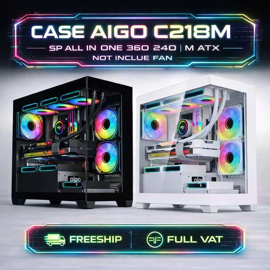 Vỏ Case Bể Cá AIGO C218M Trắng Đen MATX | Hỗ Trợ Tản Nước AIO 3 Fan | Kính Cường Lực | Gaming