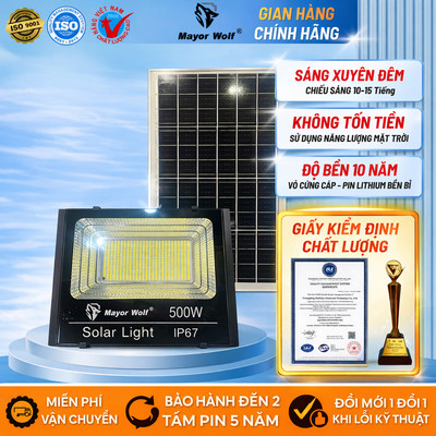 Đèn Pha NLMT 500W Mayor Wolf SMD IP67 Đèn Năng Lượng Mặt Trời Ngoài Trời Siêu Sáng