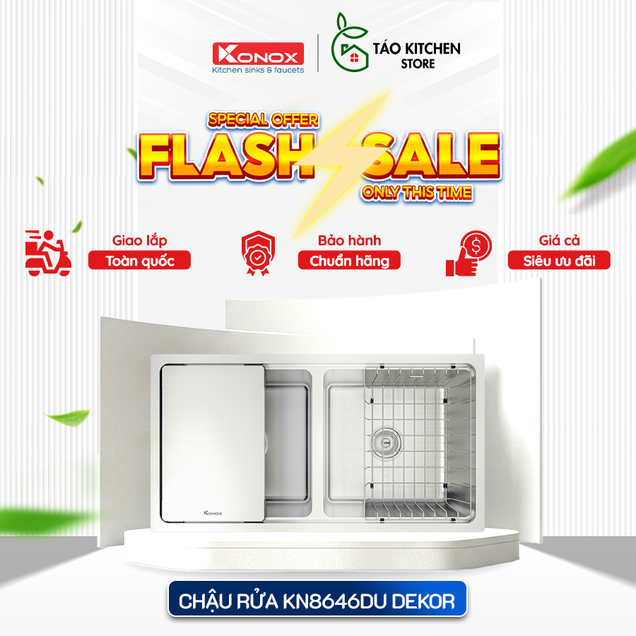 Chậu rửa bát inox 2 hố kháng khuẩn KN8646DU Dekor - CTV, hiện đại, an toàn