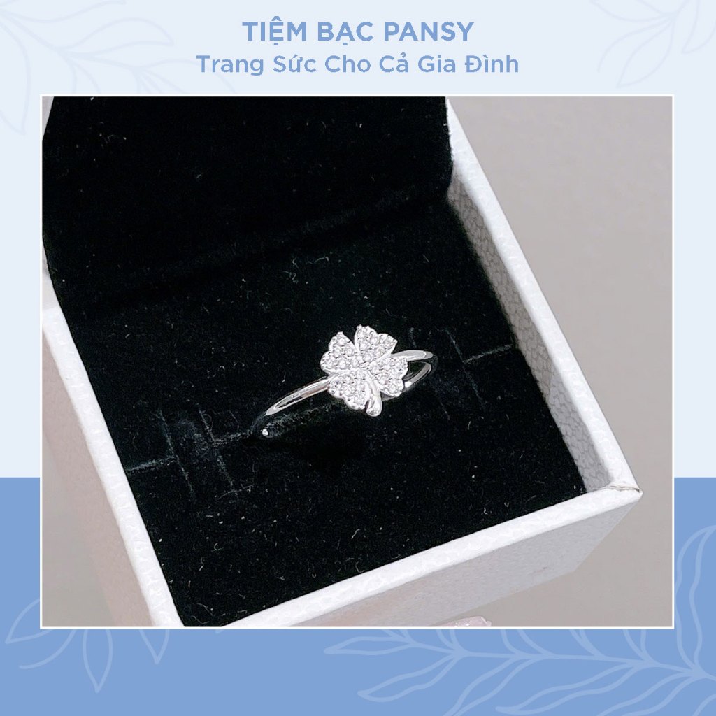 Nhẫn bạc nữ PANSY hoạ tiết cỏ 4 lá nạm đá lấp lánh, mang ý nghĩa may mắn - tình yêu - hi vọng
