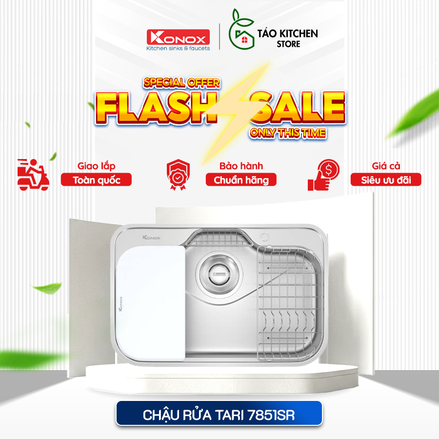 Chậu rửa bát chống xước Konox phong cách Nhật TARI 7851SR chất liệu SS304 - CTV, bền bỉ, chống bẩn