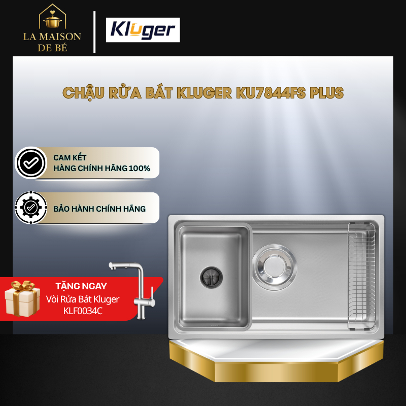 Chậu Rửa Bát Kluger KU7844FS Basic/ Plus – Hố Sâu Rộng – Công Nghệ Chống Ồn – Bo Góc Tinh Tế – LMS