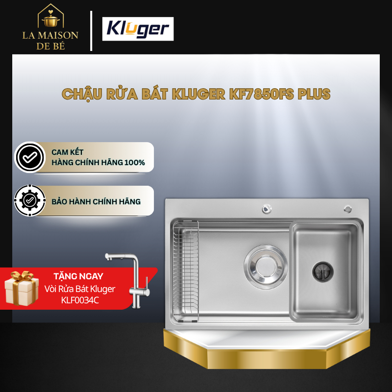 Chậu Rửa Bát 1 Hố Sâu Kluger KF7850FS Basic/ Plus – POSCO 304 – Bát Rác 3 Lớp Lọc – LMS