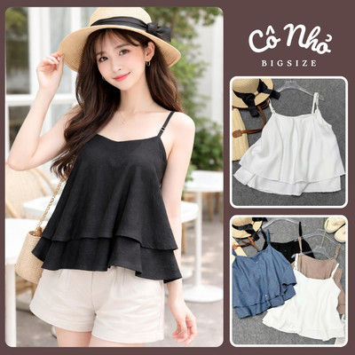 Áo Dây Bigsize Nữ 2 Tầng Dáng Xòe Nữ Tính Vải Chất Đũi Vân Mây Mặ Mát Thời Trang A354