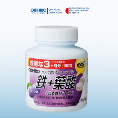 Viên nhai bổ sung Sắt Acid Folic Orihiro Most Chewable Iron 180 viên