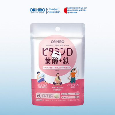 Viên uống bổ sung vitamin D axit folic sắt Orihiro 120 viên