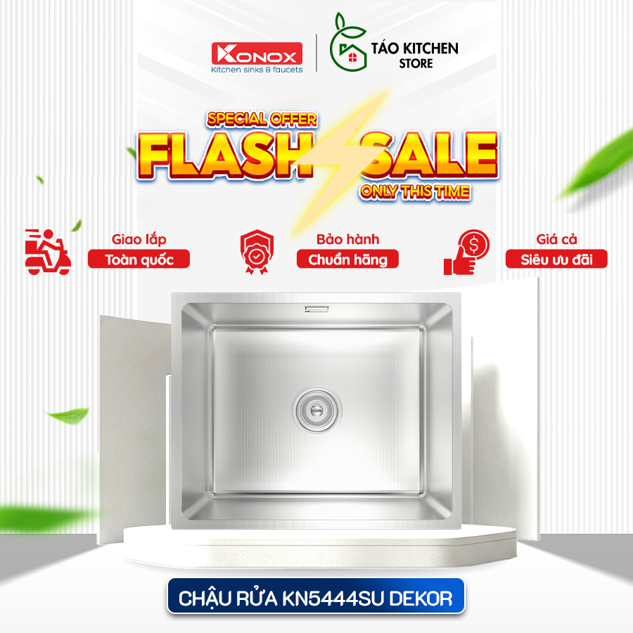 Chậu rửa chén inox chống ồn 1 hố Konox KN5444SU Dekor - CTV, thiết kế hiện đại, dễ vệ sinh