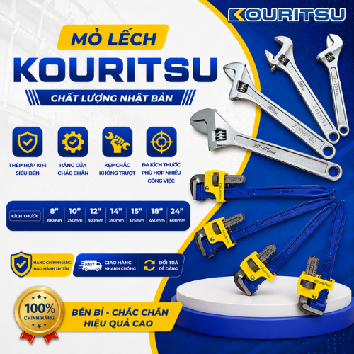 Mỏ Lết Điều Chỉnh 8-15 Inch & Mỏ Lết Răng 12-24 Inch Thép Hợp Kim Siêu Cứng - Đa Năng Sửa Chữa Chuyê