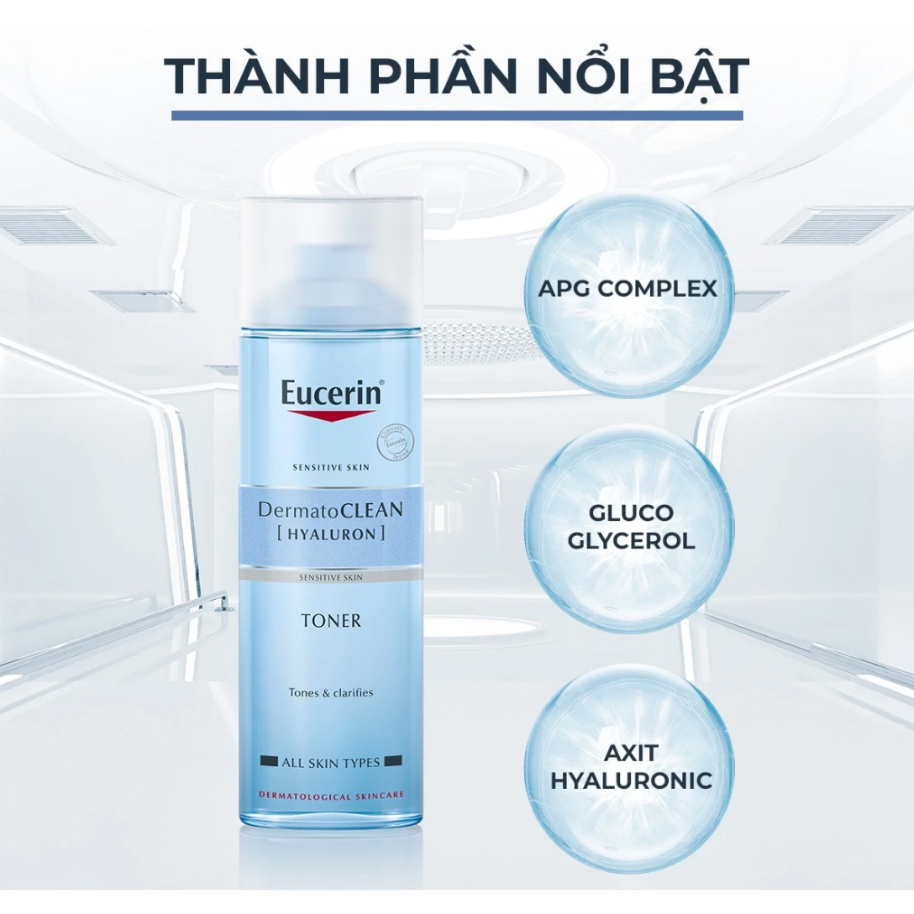 Toner Eucerin Dưỡng Ẩm Cho Da Nhạy Cảm 200ml - DermatoCLEAN Hyaluron Toner