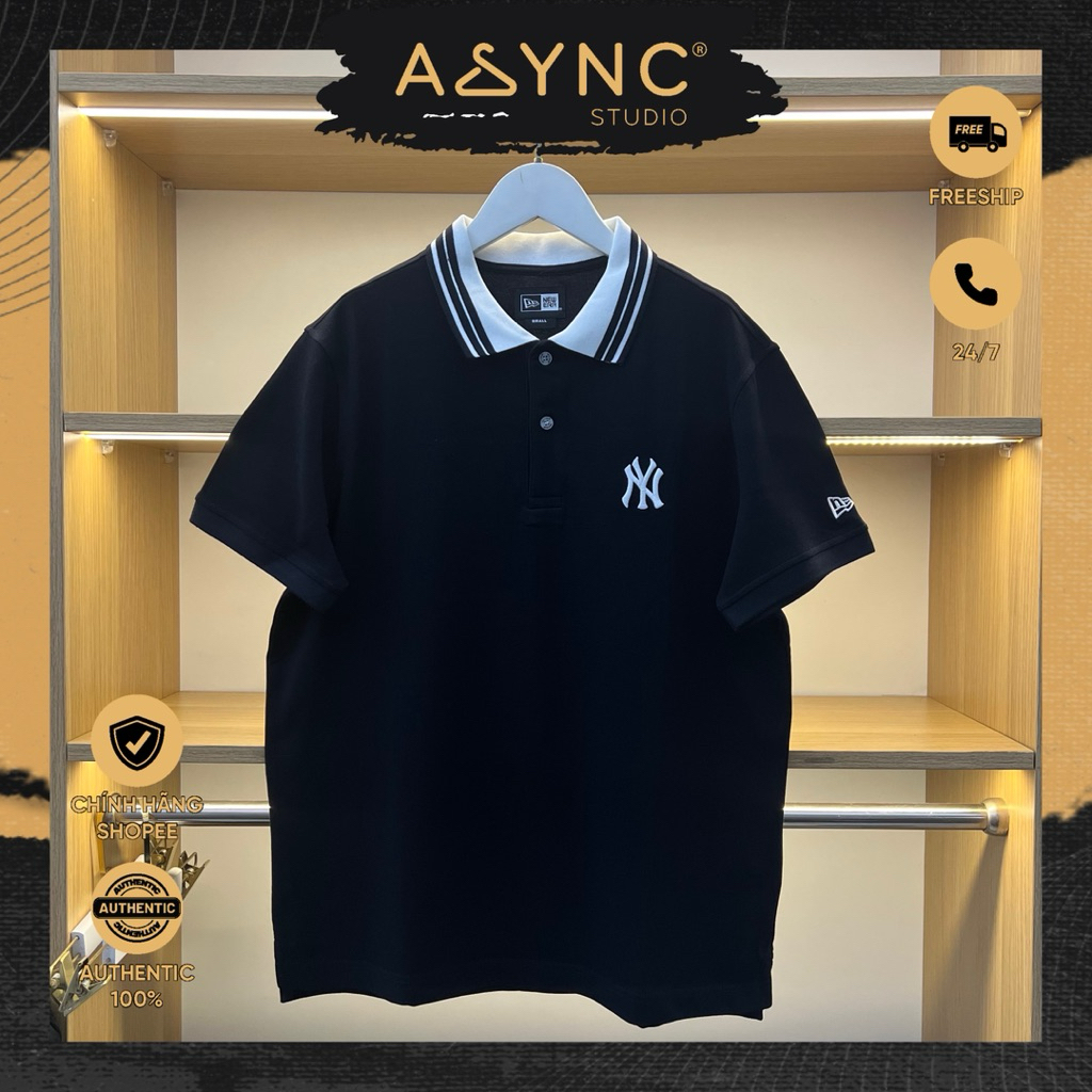Áo Polo New Era x MLB NY New York Đen Viền Trắng Trơn Logo Thêu | CODE: 13622815 - Async Studio