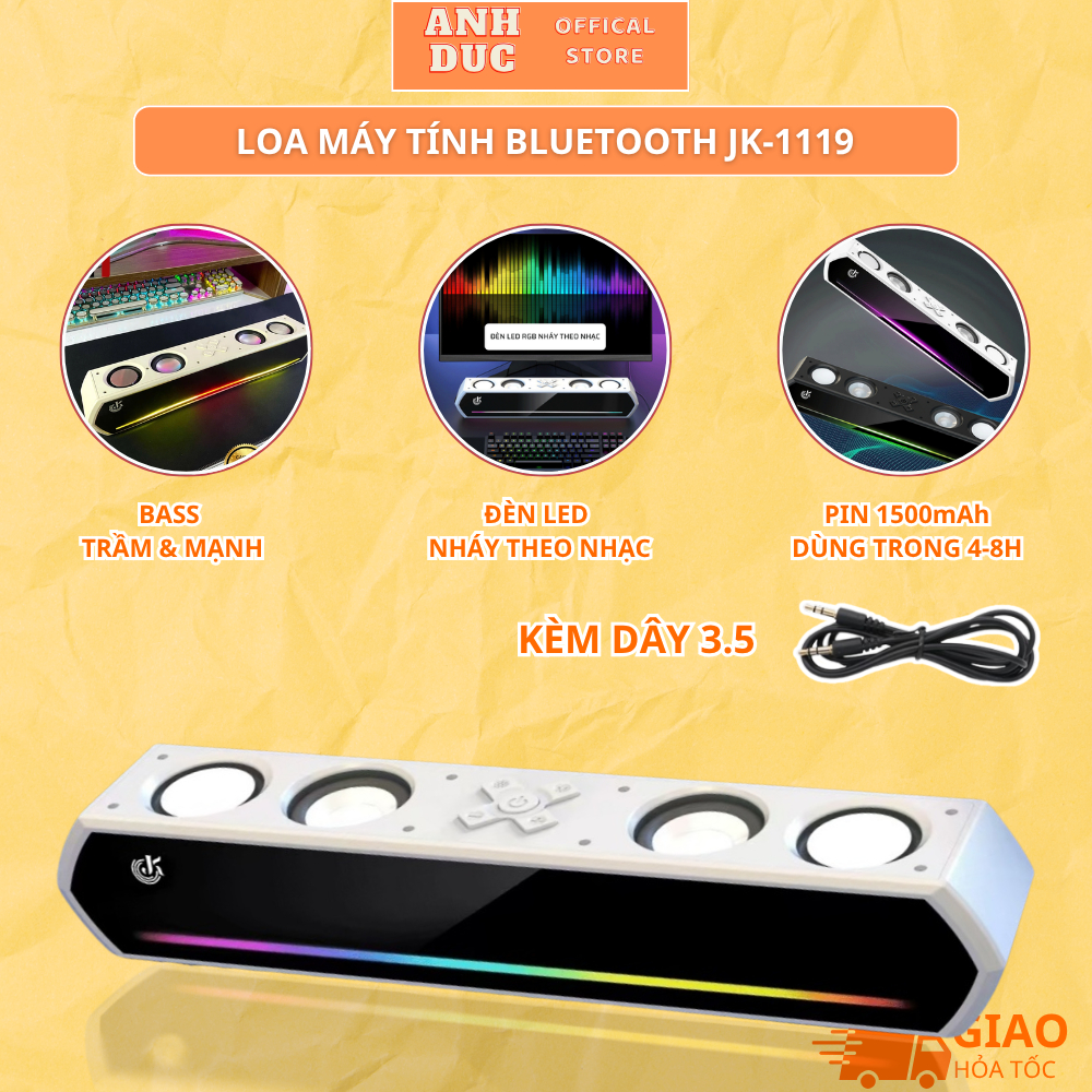 Loa Máy Tính Gaming Soundbar Bluetooth Để Bàn JK-1119, Âm Thanh Hay Bass Cực Mạnh Led RGB Nháy Theo 