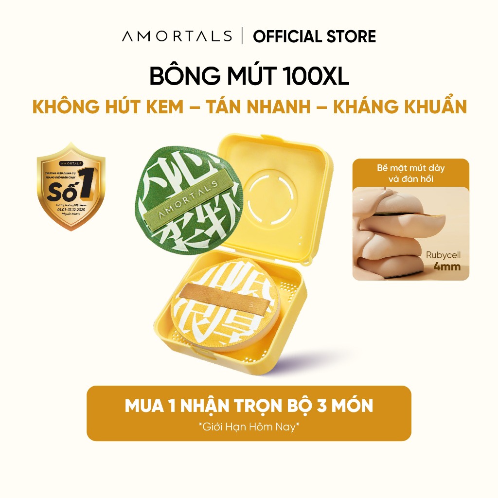 Bông Mút Trang Điểm AMORTALS 100 Size XL - Mềm Mại Đàn Hồi Cao Tặng Kèm Hộp Đựng [BD]