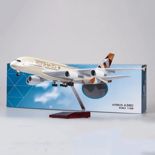 Mô hình máy bay Etihad Airbus A380 có bánh xe kích thước 47cm no led MB47100
