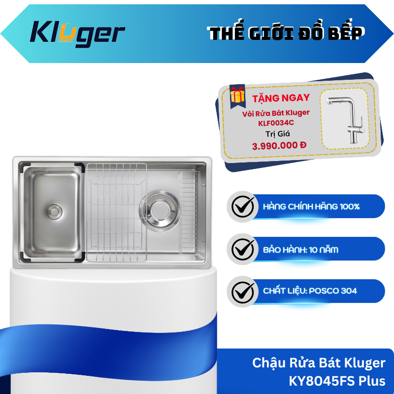 Chậu Rửa Bát Kluger KY8045FS - S80 Basic/ Plus - Bề Mặt Chống Bám Dầu Mỡ - Dễ Vệ Sinh - TGB