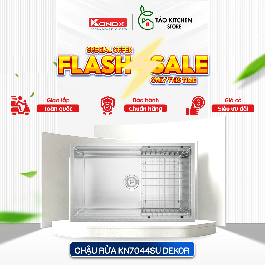 Chậu rửa bát inox chống ồn 1 hố sâu Konox KN7044SU Dekor - CTV, dễ vệ sinh, lắp đặt, hiện đại