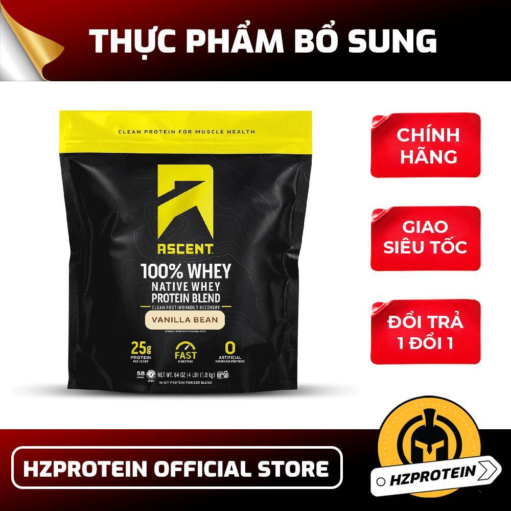 Ascent 100% Whey Protein – Native Whey Ít Đường, Giàu Đạm, Dễ Hấp Thu (62 Servings)