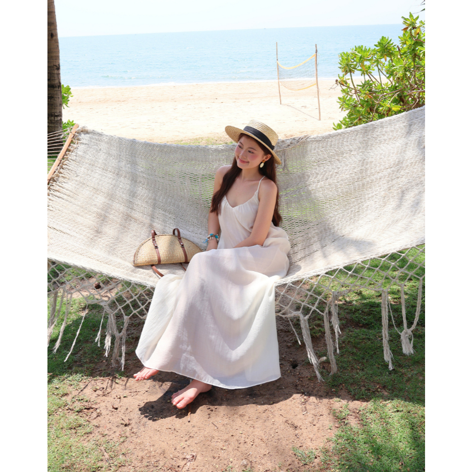 Đầm Maxi Đi Biển La Boutique Kiểu Cổ V Hở Lưng Chất Tơ Hàn Phom Suông Rộng SS26 - DD007-2604LAT | BigBuy360 - bigbuy360.vn