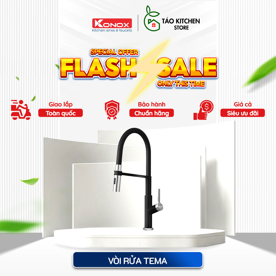 Vòi rửa bát Konox thân mềm Tema có 3 màu Black, Nickel, Chrome - CTV, đa dạng, tinh tế
