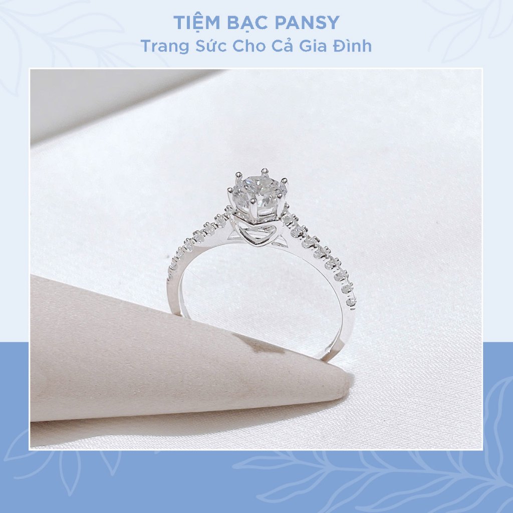 Nhẫn bạc nữ Shiny ổ đá bốn 4 chấu đính đá sang trọng, nữ tính - TIỆM BẠC PANSY