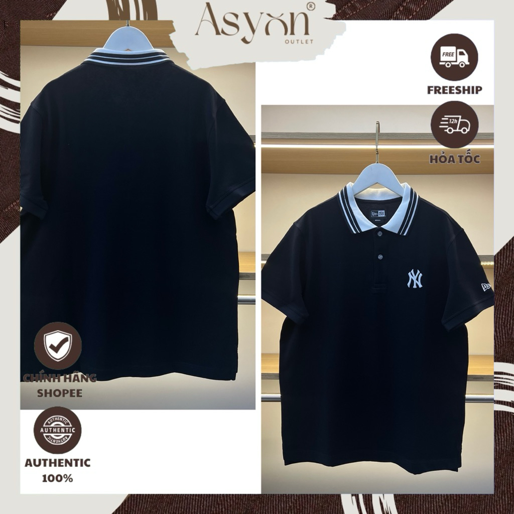 Áo Polo New Era x MLB NY New York Đen Viền Trắng Trơn Logo Thêu | CODE: 13622815 - Asyon Outlet